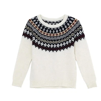 ジャカードデザイン長袖プルオーバーセーター-